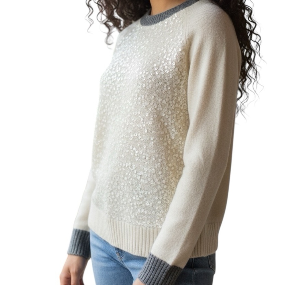 JCP JCPenney Sweater NEW Wool Mohair Knit Size Large Cream Gray Soft Pullover